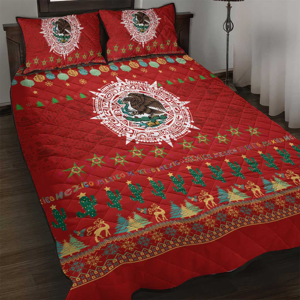 Mexico Merry Christmas Quilt Bed Set Mexican Cultural Emblem Xmas Style - Polynesian Pride