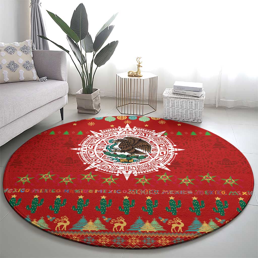 Mexico Merry Christmas Round Carpet Mexican Cultural Emblem Xmas Style - Polynesian Pride