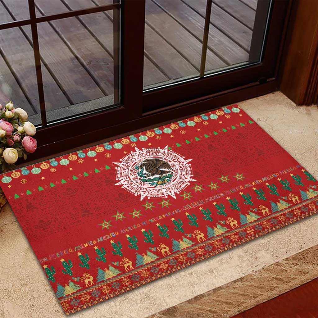 Mexico Merry Christmas Rubber Doormat Mexican Cultural Emblem Xmas Style - Polynesian Pride