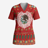 Mexico Merry Christmas Scrub Top Mexican Cultural Emblem Xmas Style - Polynesian Pride