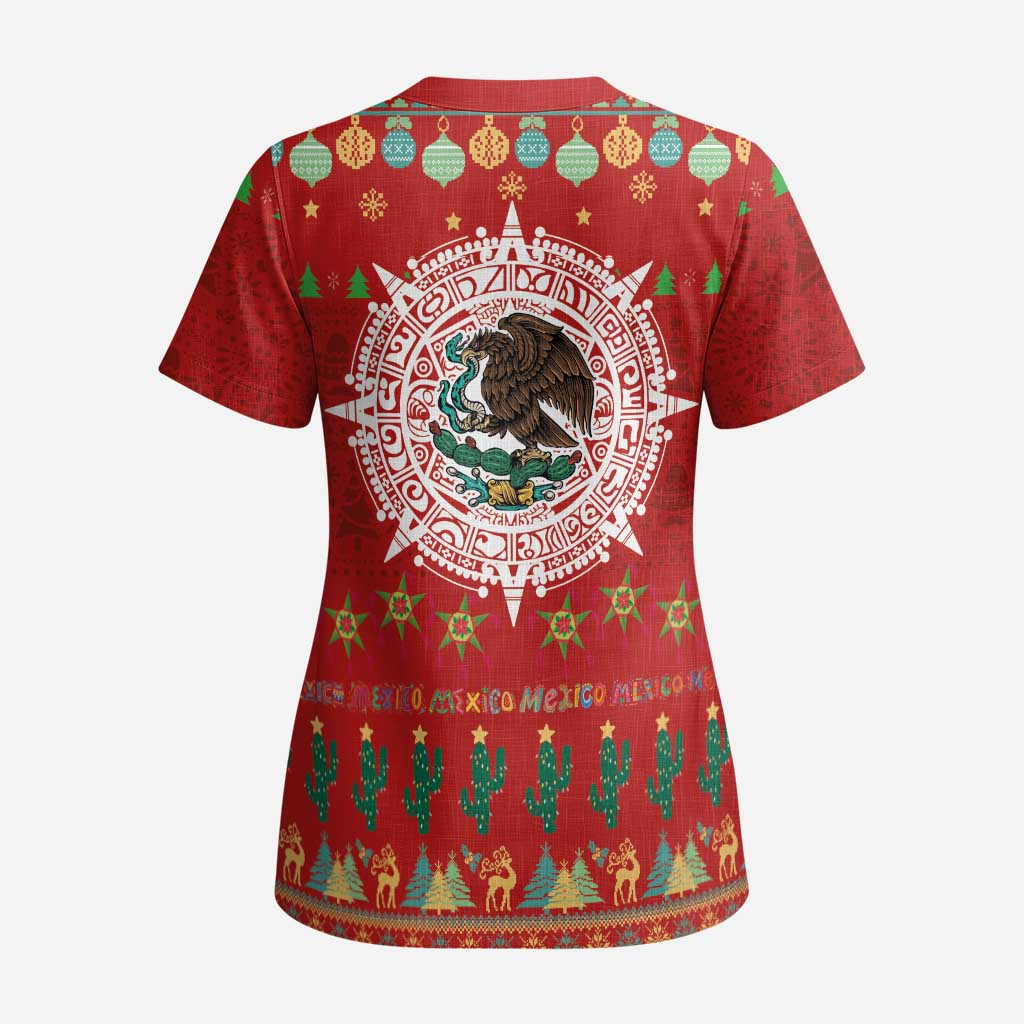 Mexico Merry Christmas Scrub Top Mexican Cultural Emblem Xmas Style - Polynesian Pride