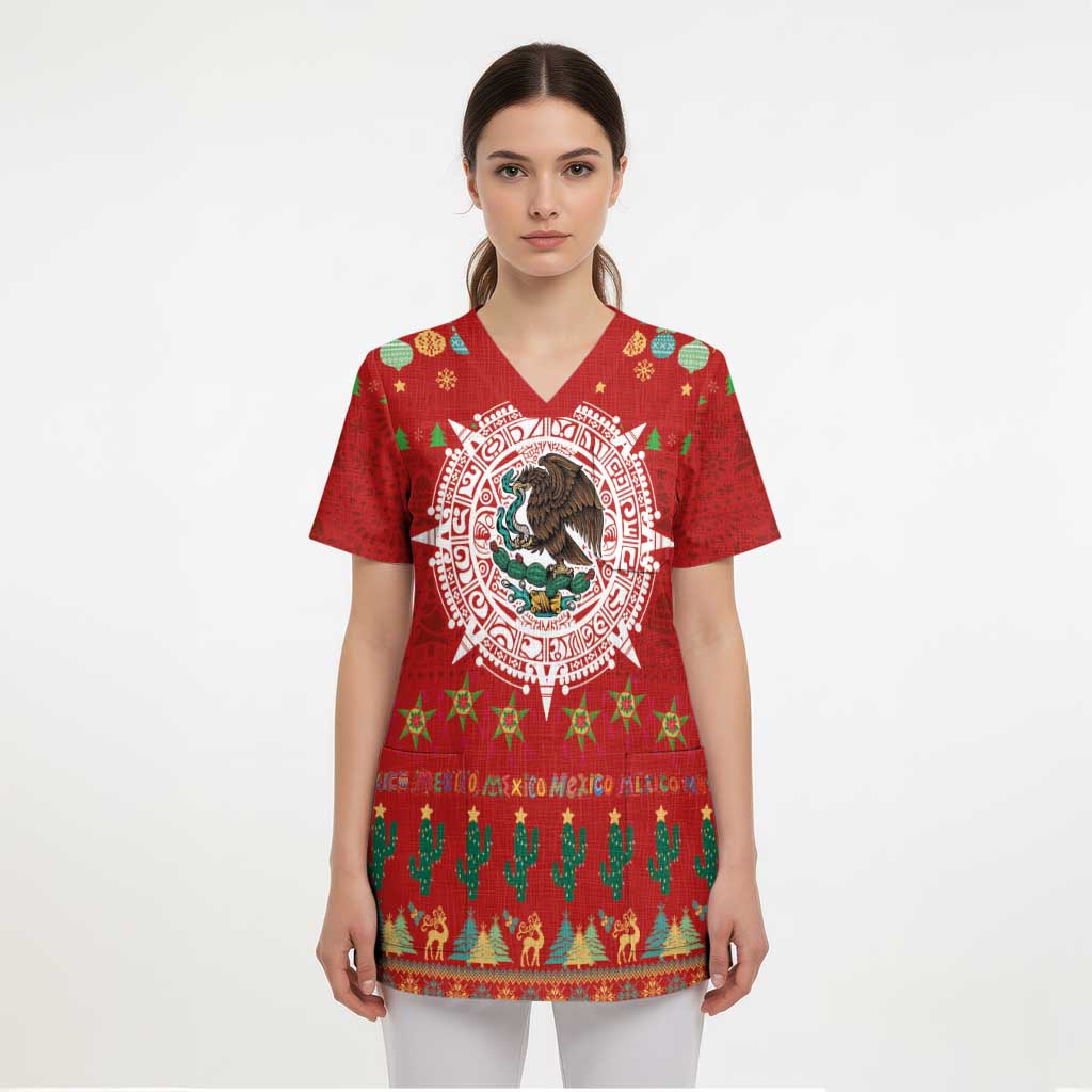 Mexico Merry Christmas Scrub Top Mexican Cultural Emblem Xmas Style - Polynesian Pride