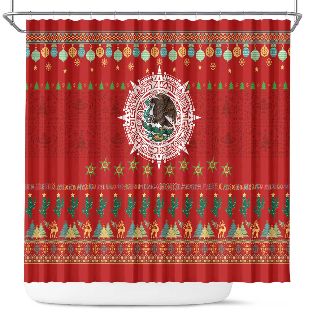 Mexico Merry Christmas Shower Curtain Mexican Cultural Emblem Xmas Style - Polynesian Pride