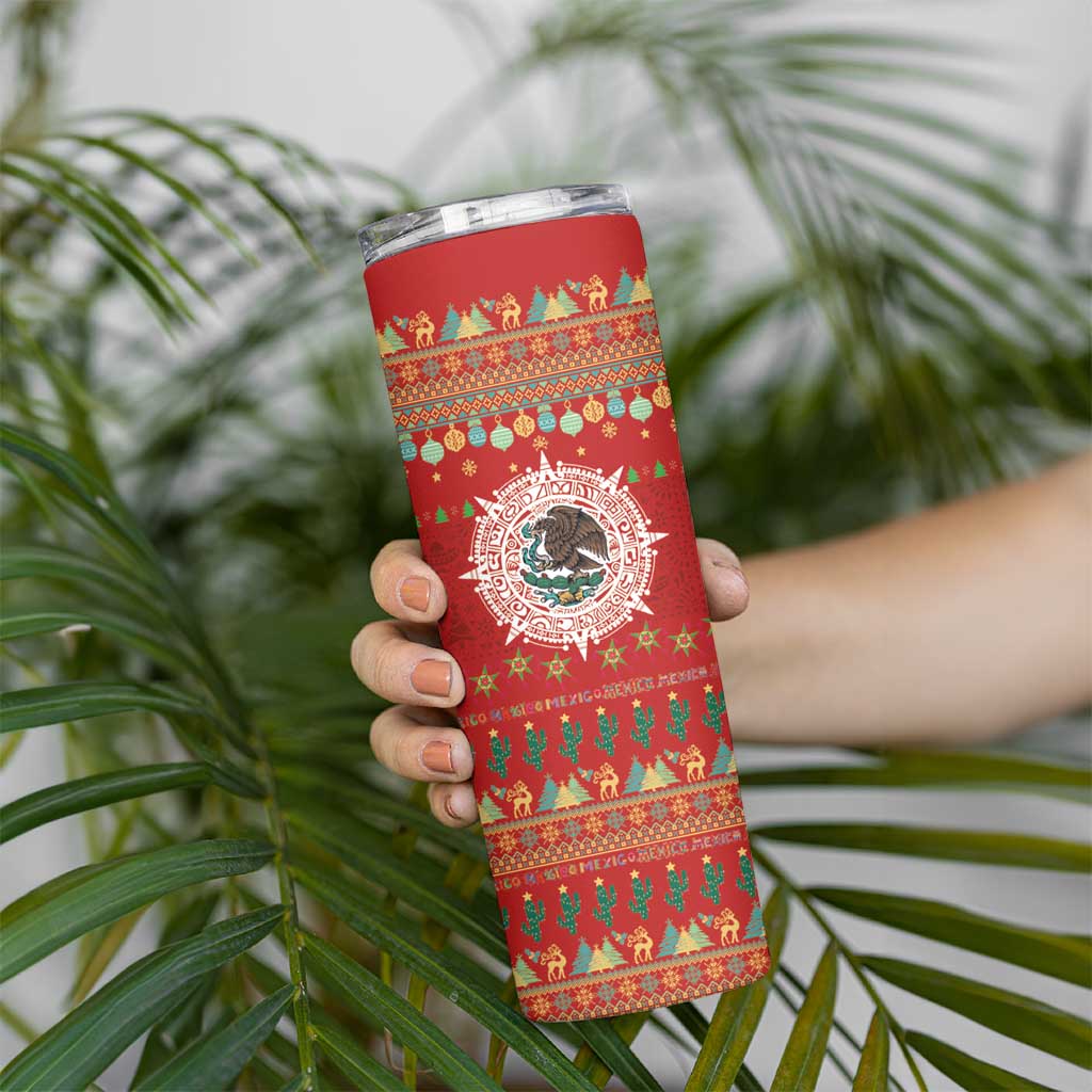 Mexico Merry Christmas Skinny Tumbler Mexican Cultural Emblem Xmas Style - Polynesian Pride