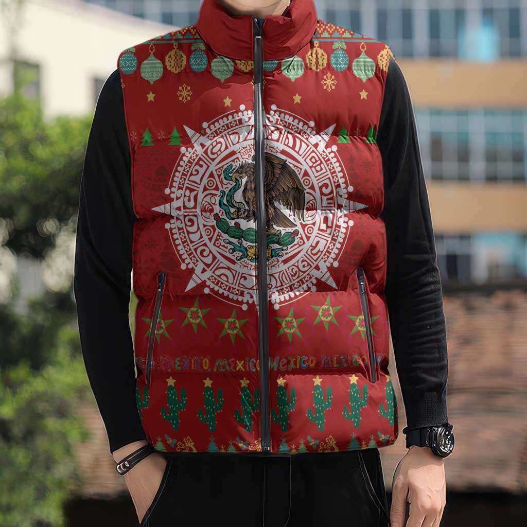 Mexico Merry Christmas Sleeveless Puffer Jacket Mexican Cultural Emblem Xmas Style - Polynesian Pride