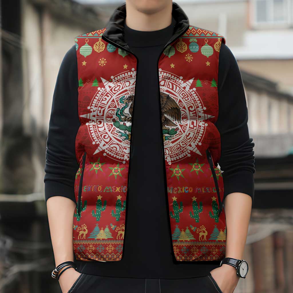 Mexico Merry Christmas Sleeveless Puffer Jacket Mexican Cultural Emblem Xmas Style - Polynesian Pride