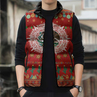 Mexico Merry Christmas Sleeveless Puffer Jacket Mexican Cultural Emblem Xmas Style - Polynesian Pride