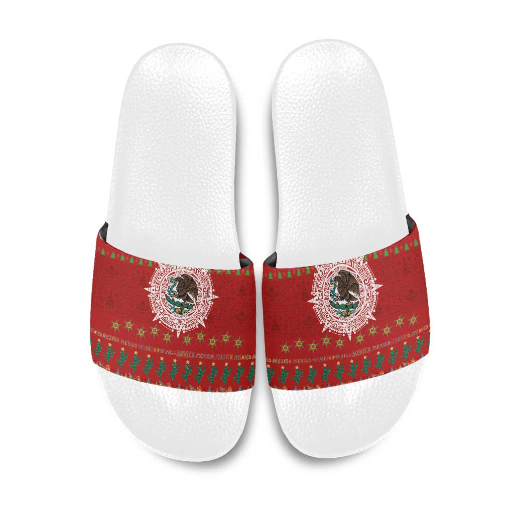 Mexico Merry Christmas Slide Sandals Mexican Cultural Emblem Xmas Style - Polynesian Pride