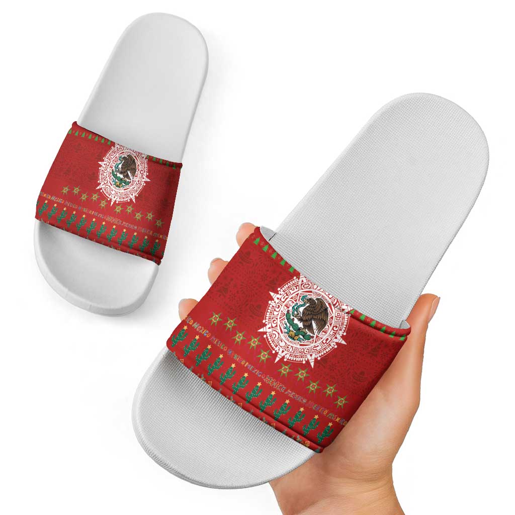 Mexico Merry Christmas Slide Sandals Mexican Cultural Emblem Xmas Style - Polynesian Pride