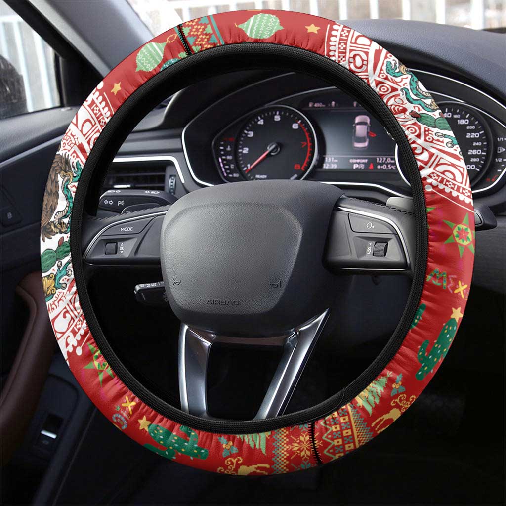 Mexico Merry Christmas Steering Wheel Cover Mexican Cultural Emblem Xmas Style - Polynesian Pride