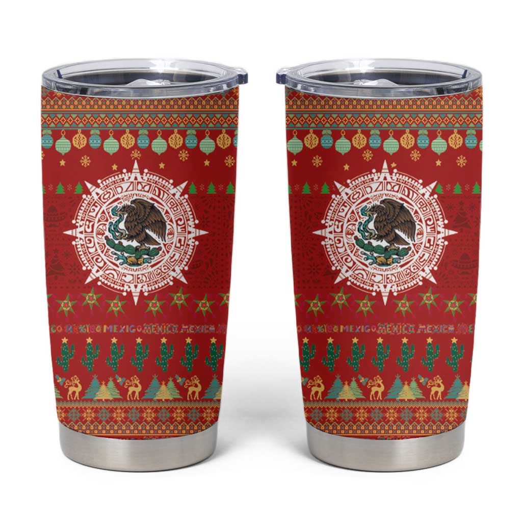 Mexico Merry Christmas Tumbler Cup Mexican Cultural Emblem Xmas Style - Polynesian Pride