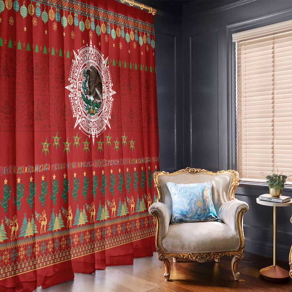 Mexico Merry Christmas Window Curtain Mexican Cultural Emblem Xmas Style - Polynesian Pride