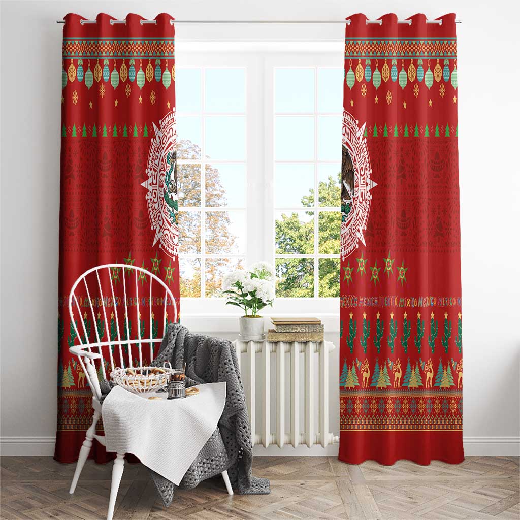 Mexico Merry Christmas Window Curtain Mexican Cultural Emblem Xmas Style - Polynesian Pride