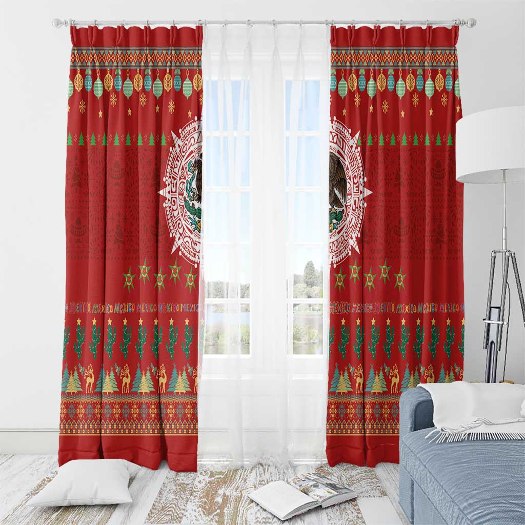 Mexico Merry Christmas Window Curtain Mexican Cultural Emblem Xmas Style - Polynesian Pride