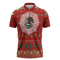 Mexico Merry Christmas Zipper Polo Shirt Mexican Cultural Emblem Xmas Style - Polynesian Pride