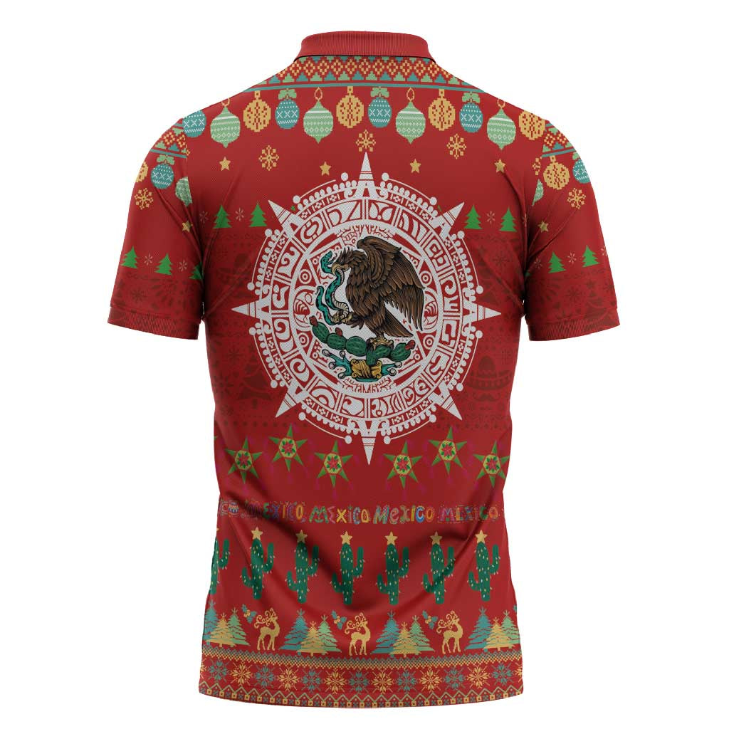 Mexico Merry Christmas Zipper Polo Shirt Mexican Cultural Emblem Xmas Style - Polynesian Pride
