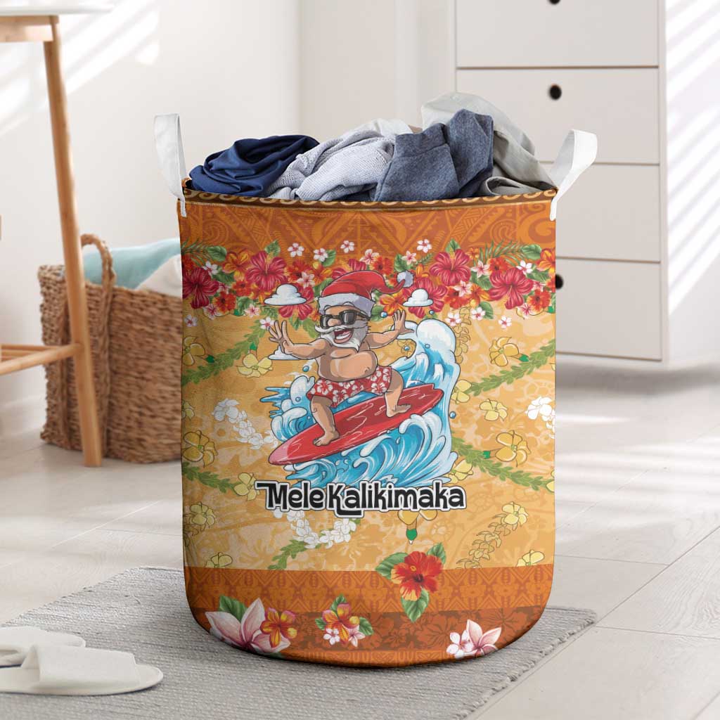 Hawaii Mele Kalikimaka Laundry Basket Funny Santa Claus Surfing on Tropical Plants LT03 Multicolor - Polynesian Pride