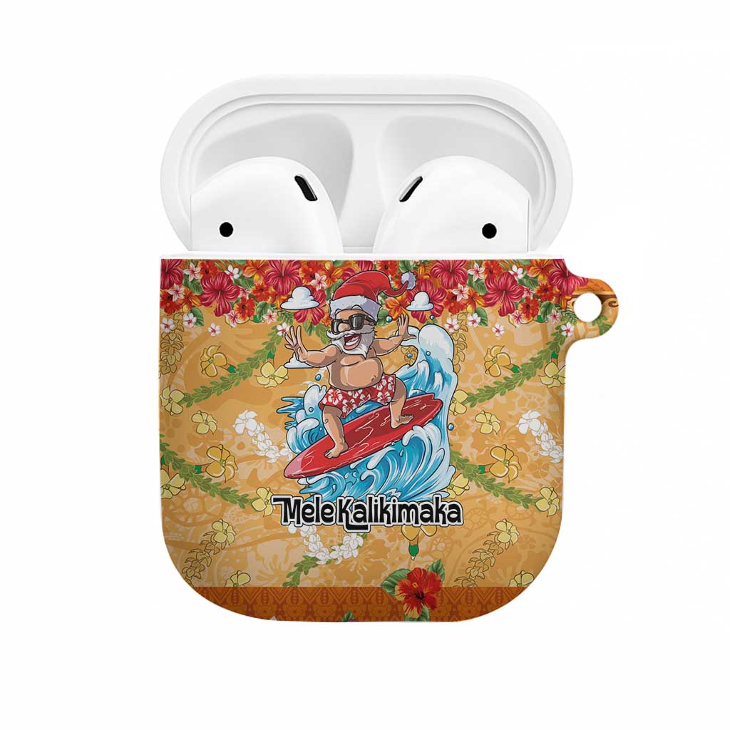 Hawaii Mele Kalikimaka AirPods Case Funny Santa Claus Surfing on Tropical Plants - Polynesian Pride