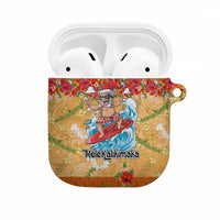 Hawaii Mele Kalikimaka AirPods Case Funny Santa Claus Surfing on Tropical Plants - Polynesian Pride