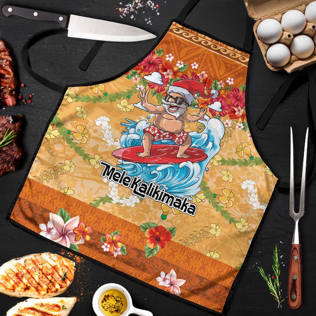 Hawaii Mele Kalikimaka Apron Funny Santa Claus Surfing on Tropical Plants - Polynesian Pride