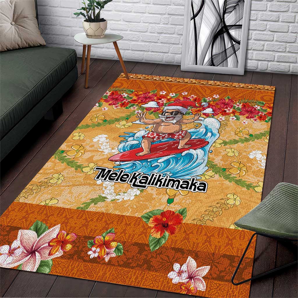 Hawaii Mele Kalikimaka Area Rug Funny Santa Claus Surfing on Tropical Plants - Polynesian Pride