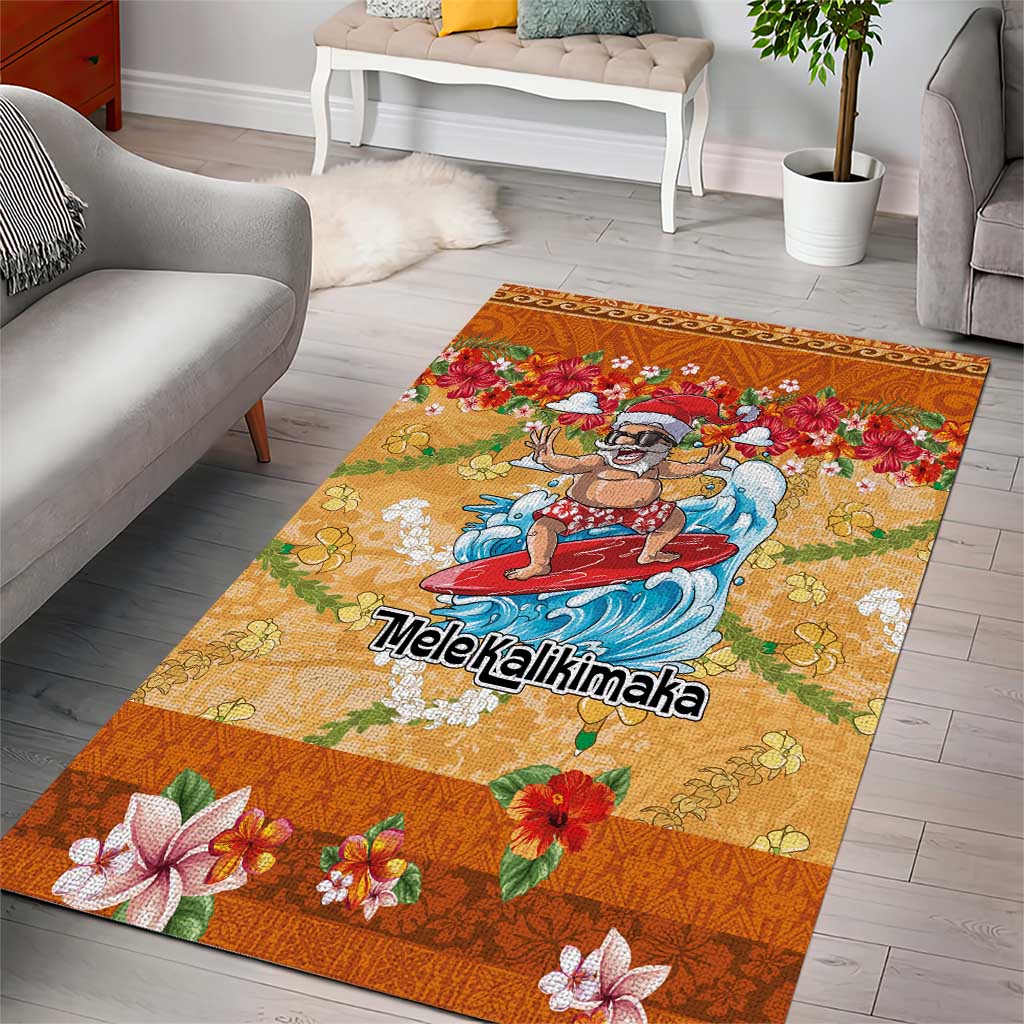Hawaii Mele Kalikimaka Area Rug Funny Santa Claus Surfing on Tropical Plants - Polynesian Pride