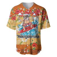 Hawaii Mele Kalikimaka Baseball Jersey Funny Santa Claus Surfing on Tropical Plants - Polynesian Pride