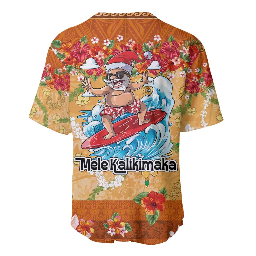 Hawaii Mele Kalikimaka Baseball Jersey Funny Santa Claus Surfing on Tropical Plants - Polynesian Pride