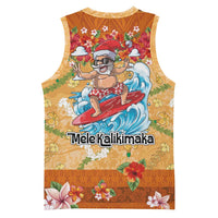 Hawaii Mele Kalikimaka Basketball Jersey Funny Santa Claus Surfing on Tropical Plants - Polynesian Pride