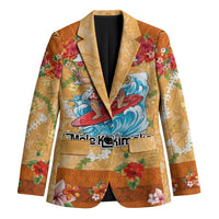 Hawaii Mele Kalikimaka Blazer Funny Santa Claus Surfing on Tropical Plants - Polynesian Pride