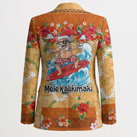 Hawaii Mele Kalikimaka Blazer Funny Santa Claus Surfing on Tropical Plants - Polynesian Pride