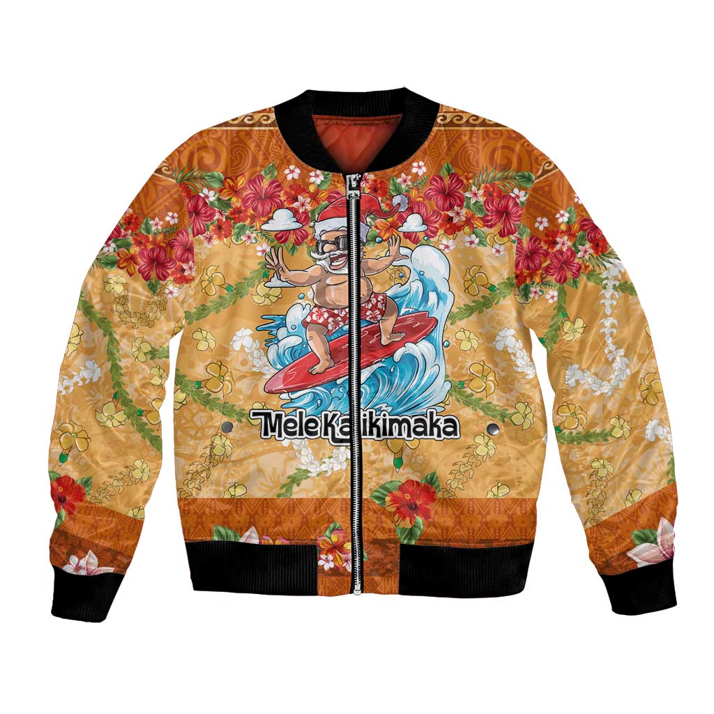 Hawaii Mele Kalikimaka Bomber Jacket Funny Santa Claus Surfing on Tropical Plants LT03 Unisex Multicolor - Polynesian Pride