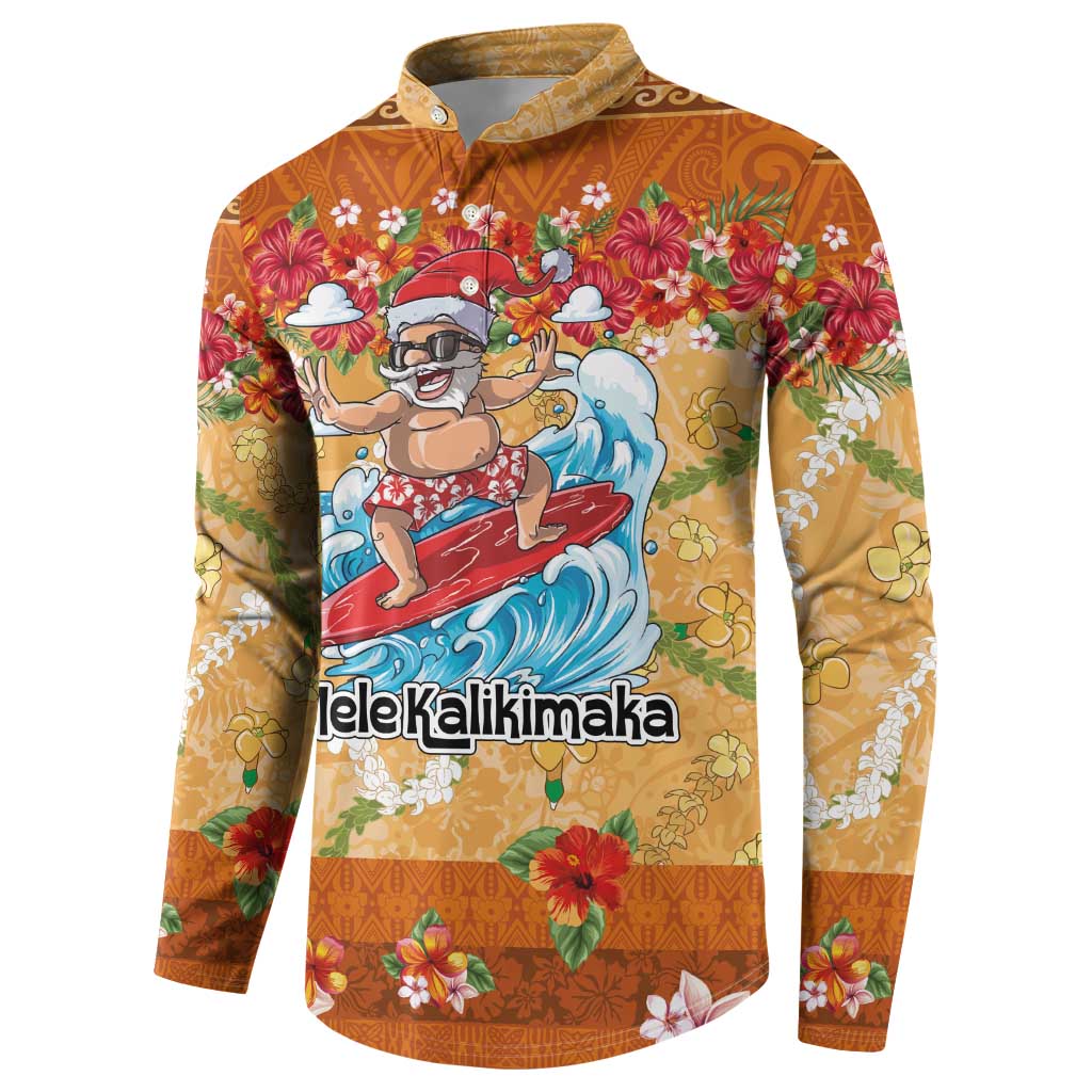 Hawaii Mele Kalikimaka Button Sweatshirt Funny Santa Claus Surfing on Tropical Plants - Polynesian Pride