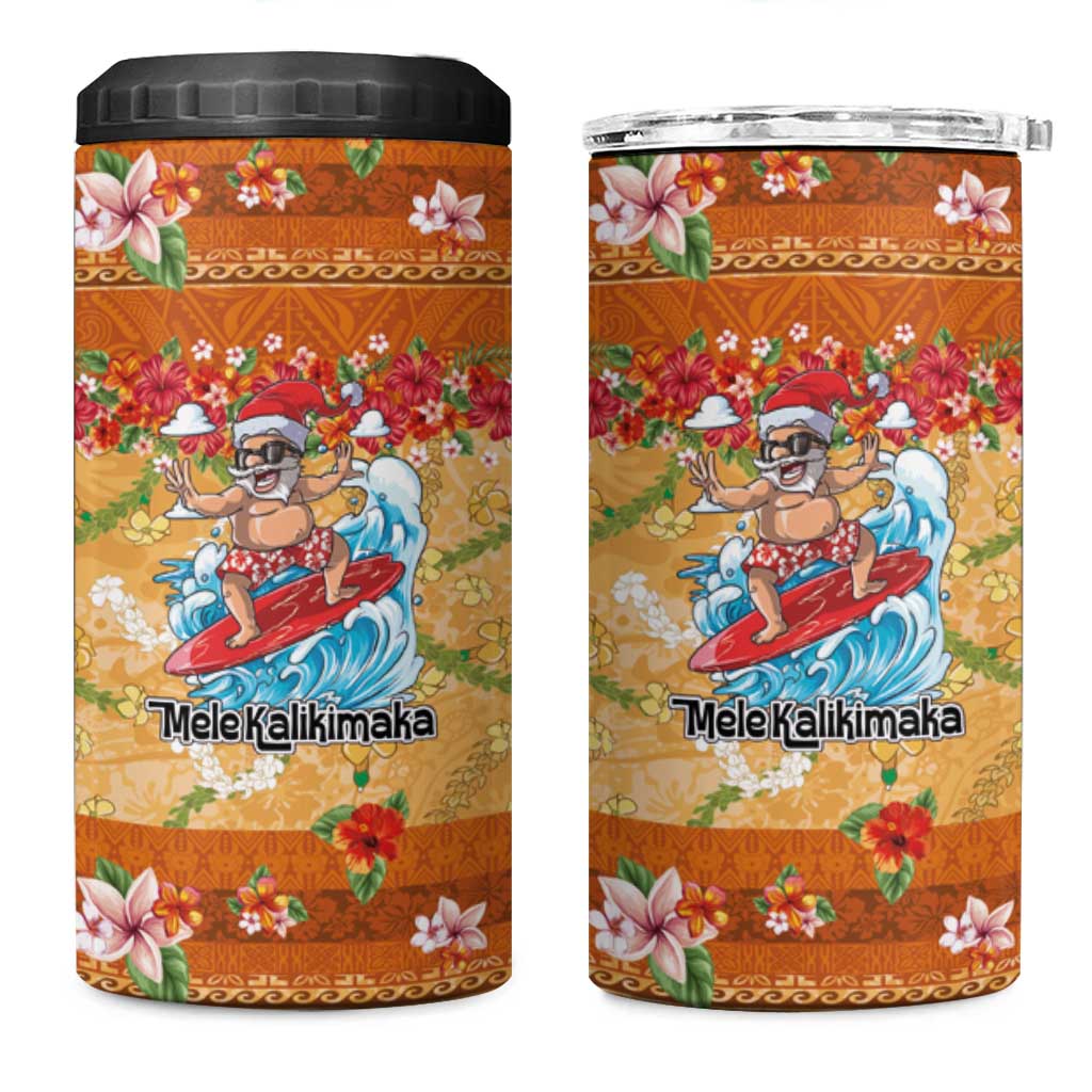 Hawaii Mele Kalikimaka 4 in 1 Can Cooler Tumbler Funny Santa Claus Surfing on Tropical Plants - Polynesian Pride