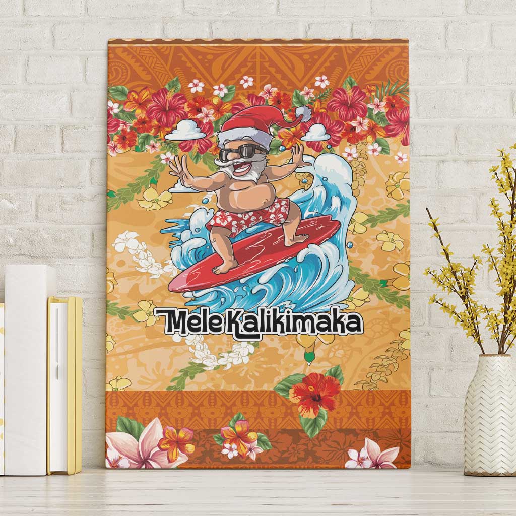 Hawaii Mele Kalikimaka Canvas Wall Art Funny Santa Claus Surfing on Tropical Plants LT03 Without Frame Multicolor - Polynesian Pride
