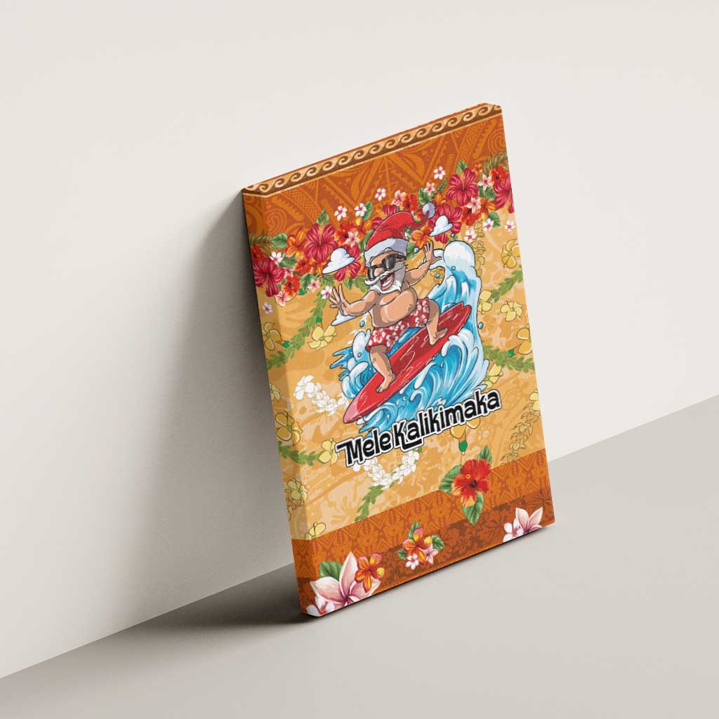 Hawaii Mele Kalikimaka Canvas Wall Art Funny Santa Claus Surfing on Tropical Plants - Polynesian Pride