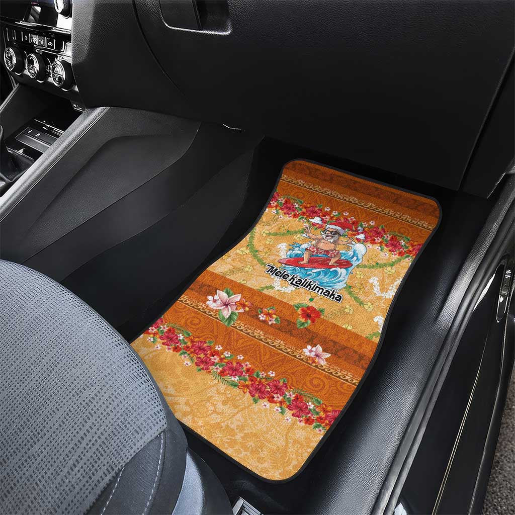 Hawaii Mele Kalikimaka Car Mats Funny Santa Claus Surfing on Tropical Plants - Polynesian Pride