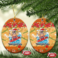 Hawaii Mele Kalikimaka Ceramic Ornament Funny Santa Claus Surfing on Tropical Plants - Polynesian Pride