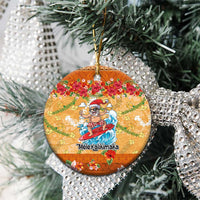 Hawaii Mele Kalikimaka Ceramic Ornament Funny Santa Claus Surfing on Tropical Plants - Polynesian Pride