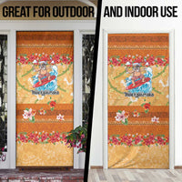 Hawaii Mele Kalikimaka Door Cover Funny Santa Claus Surfing on Tropical Plants - Polynesian Pride