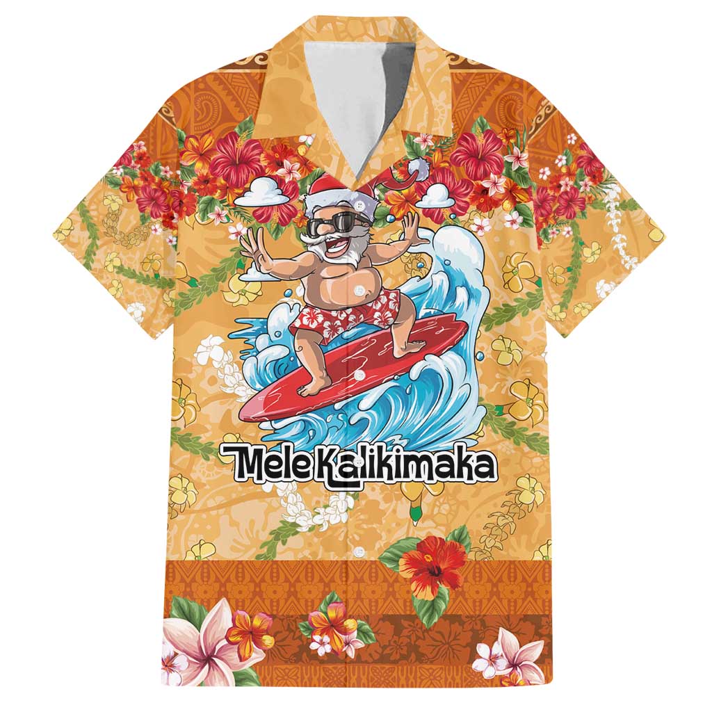 Hawaii Mele Kalikimaka Family Matching Off Shoulder Maxi Dress and Hawaiian Shirt Funny Santa Claus Surfing on Tropical Plants - Polynesian Pride