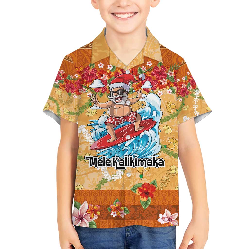 Hawaii Mele Kalikimaka Family Matching Off Shoulder Maxi Dress and Hawaiian Shirt Funny Santa Claus Surfing on Tropical Plants - Polynesian Pride