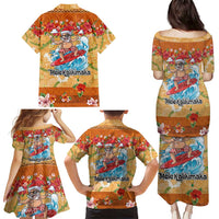 Hawaii Mele Kalikimaka Family Matching Puletasi and Hawaiian Shirt Funny Santa Claus Surfing on Tropical Plants - Polynesian Pride