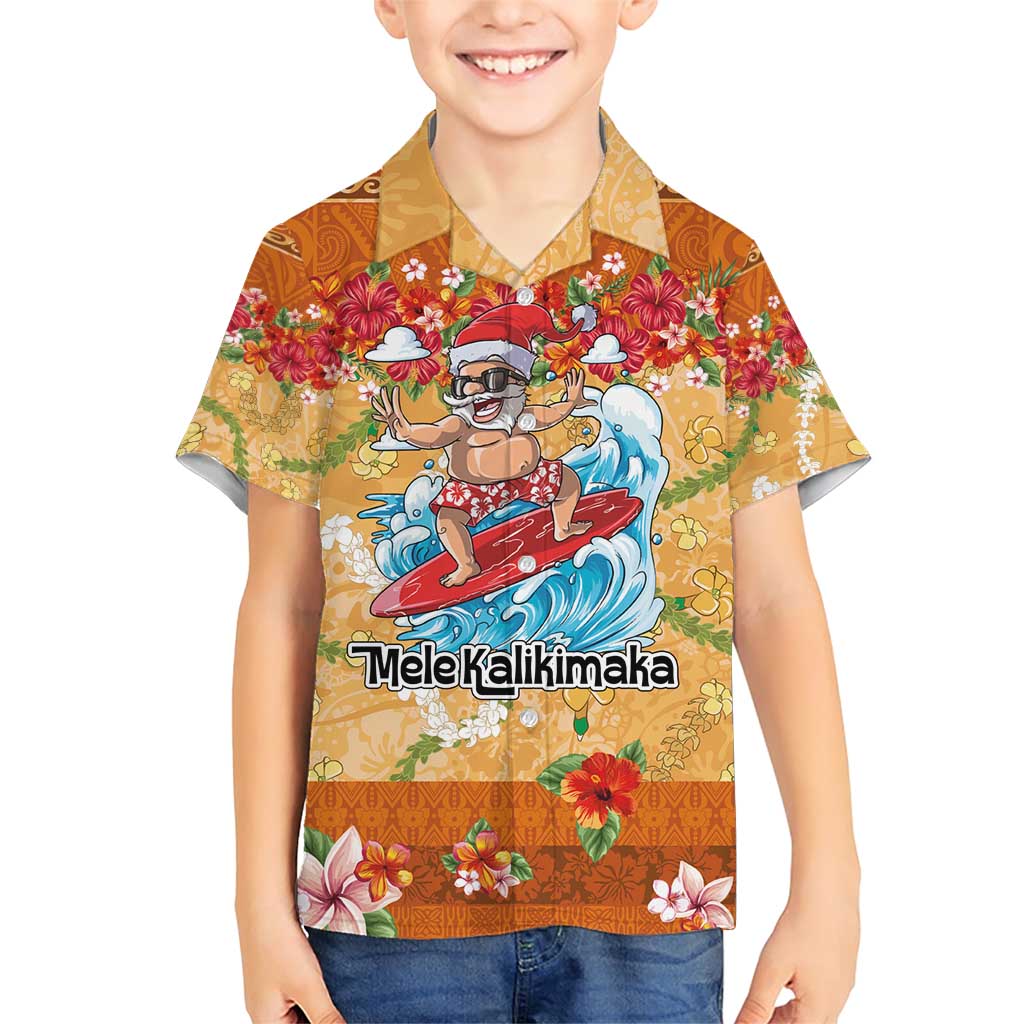 Hawaii Mele Kalikimaka Family Matching Short Sleeve Bodycon Dress and Hawaiian Shirt Funny Santa Claus Surfing on Tropical Plants - Polynesian Pride