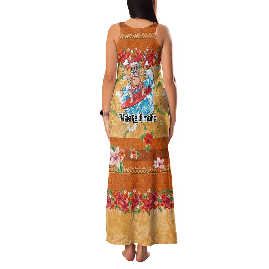 Hawaii Mele Kalikimaka Family Matching Tank Maxi Dress and Hawaiian Shirt Funny Santa Claus Surfing on Tropical Plants - Polynesian Pride