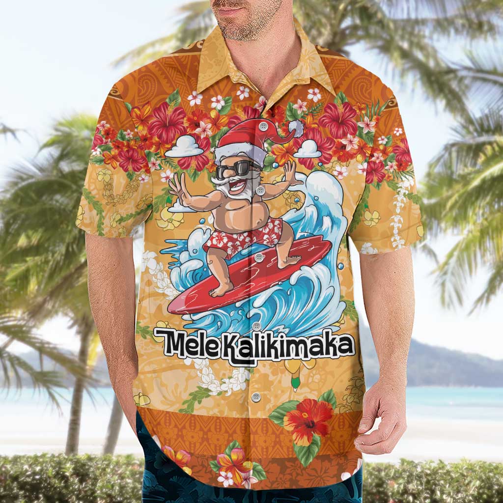 Hawaii Mele Kalikimaka Hawaiian Shirt Funny Santa Claus Surfing on Tropical Plants - Polynesian Pride