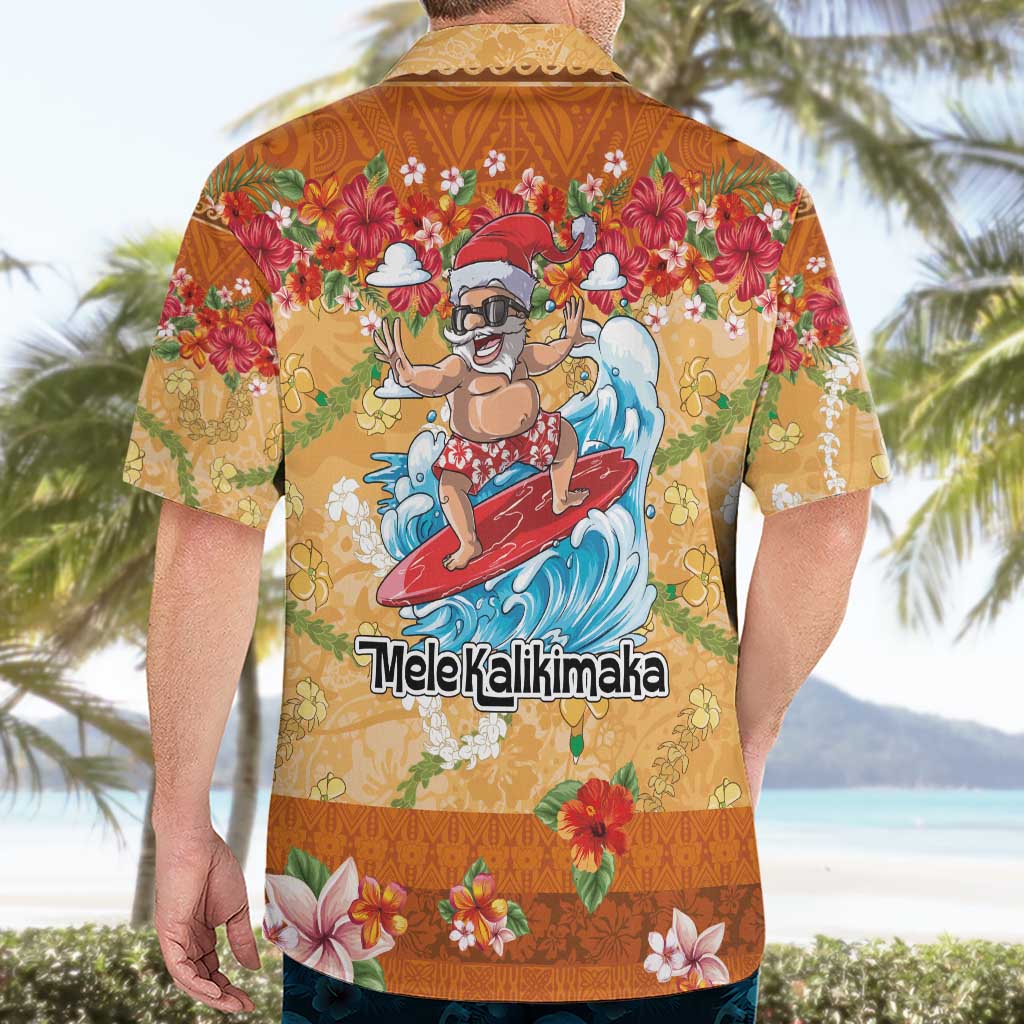 Hawaii Mele Kalikimaka Hawaiian Shirt Funny Santa Claus Surfing on Tropical Plants - Polynesian Pride