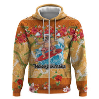 Hawaii Mele Kalikimaka Hoodie Funny Santa Claus Surfing on Tropical Plants - Polynesian Pride