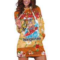 Hawaii Mele Kalikimaka Hoodie Dress Funny Santa Claus Surfing on Tropical Plants - Polynesian Pride