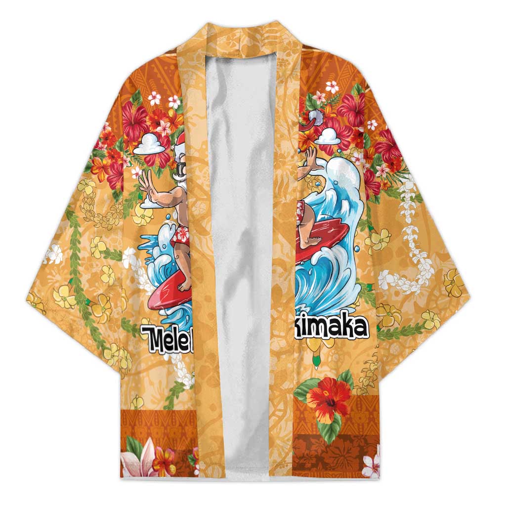 Hawaii Mele Kalikimaka Kimono Funny Santa Claus Surfing on Tropical Plants - Polynesian Pride